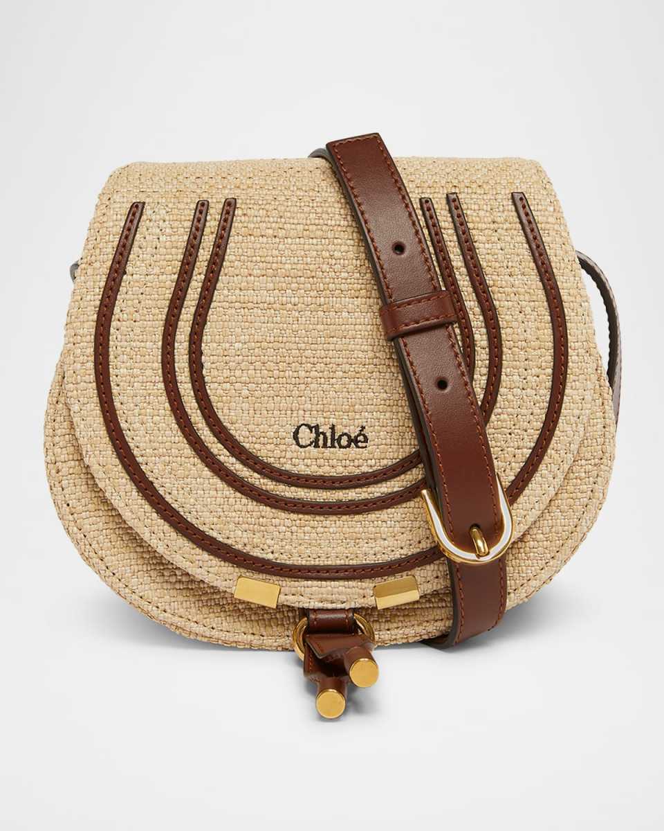 Marcie Flap Saddle Crossbody Bag in Raffia Fabric and Leather